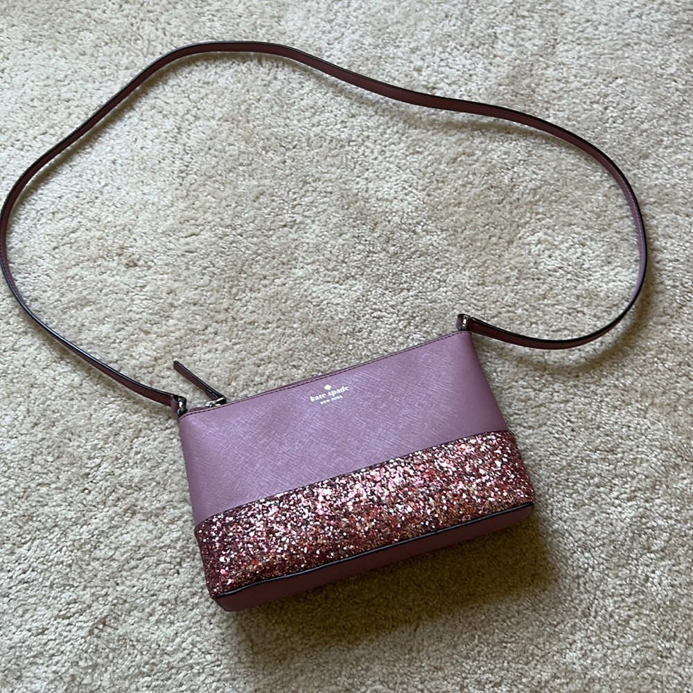 NWOT Kate Spade Greta Court Glitter Saffiano Leather Crossbody Bag Dusty Peony